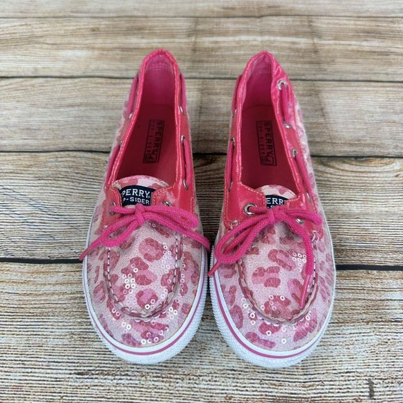 Sperry Top Sider Biscayne 1 Eye Shoes Youth Size 5 Sequin Cheetah Print Shoes - Picture 6 of 9